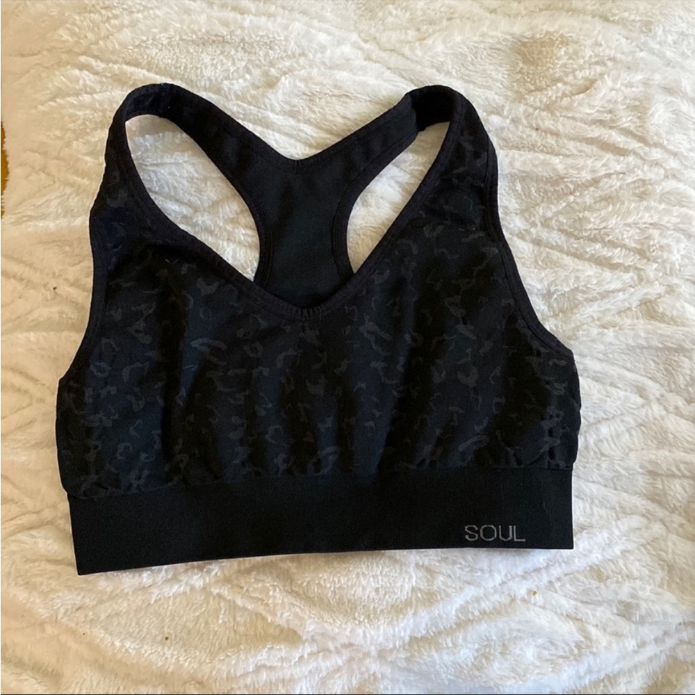 SoulCycle Cheetah V-Neck Black Sports Bra